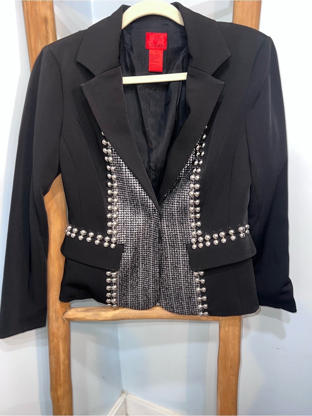 Cristina V Black Embellished Studded Sequin Blazer Jacket Size S